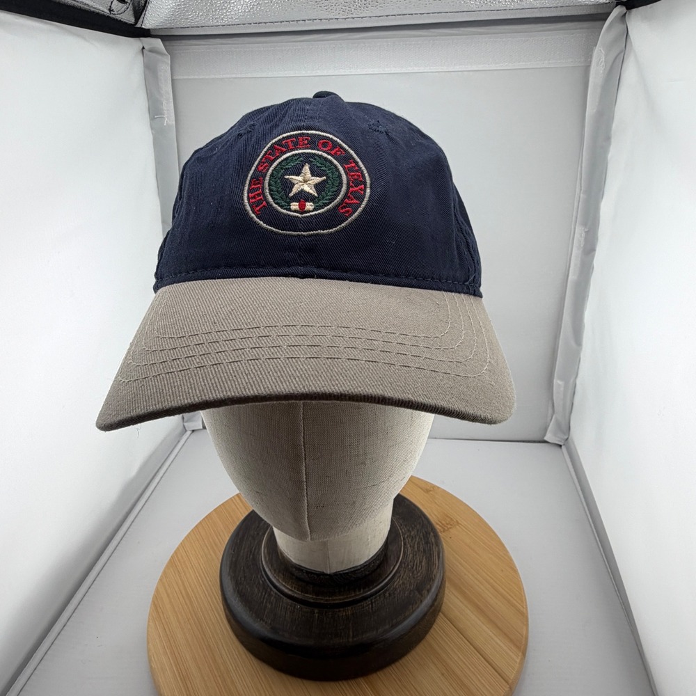 State of Texas Seal Embroidered Ball Cap Navy Blue Tan Adjustable Hat OSFM